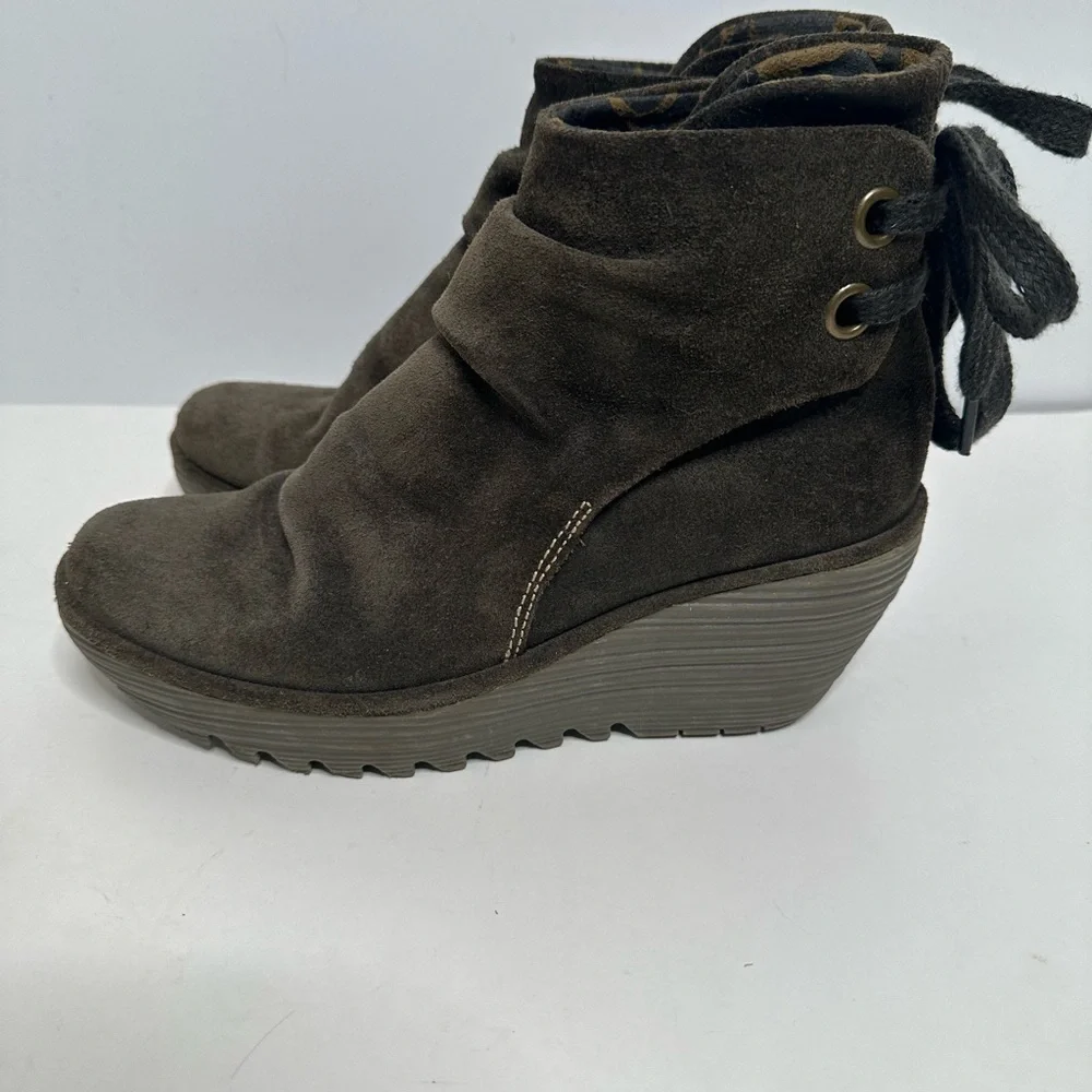 Fly London Suede Yama Booties in Diesel Size 8